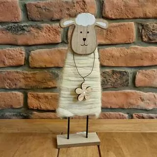 Beránek dřevo textil 32,5 cm K1014