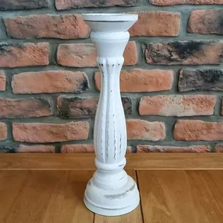 Svícen dřevo 37cm bílá K0245