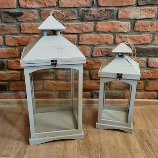 Lucerna dřevo/sklo 46cm menší K0811