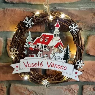 Věnec Veselé Vánce se Santou svítící K0093