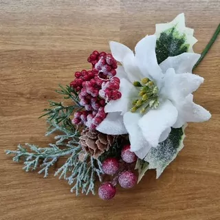 Vánoční větvička poinsettia bílá K0154