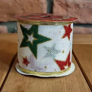 Stuha Vánoční režná barevné-hvězdy K7558