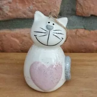Kočka závěs porcelán 6,5cm K2646