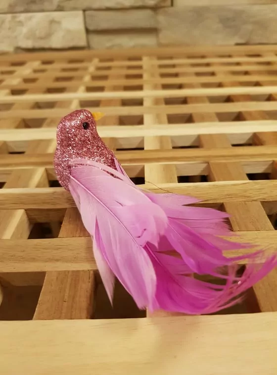 ptáček s glitry růžový K0725
