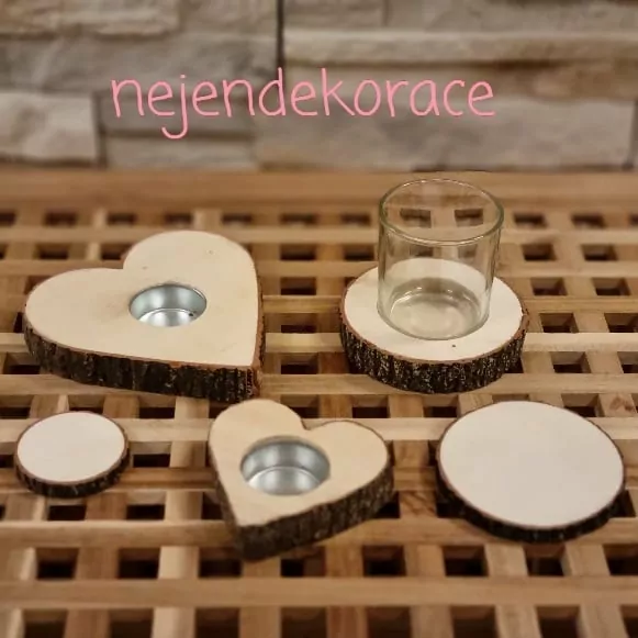 Svícen sklo/dřevo 9cm K3008