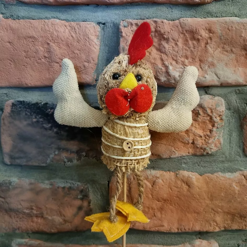 Kuře zápich textil 14 cm K2927