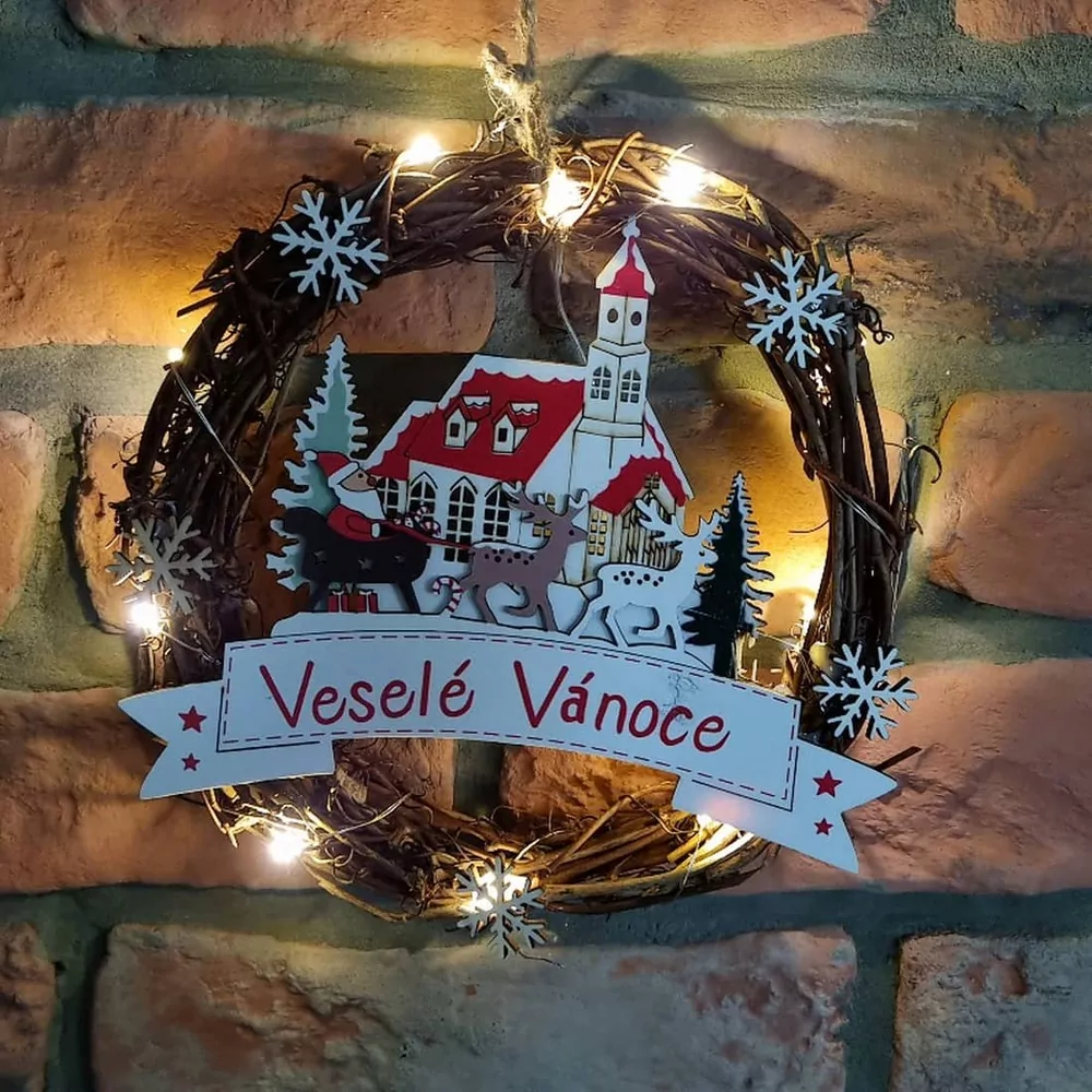 Věnec Veselé Vánce se Santou svítící K0093
