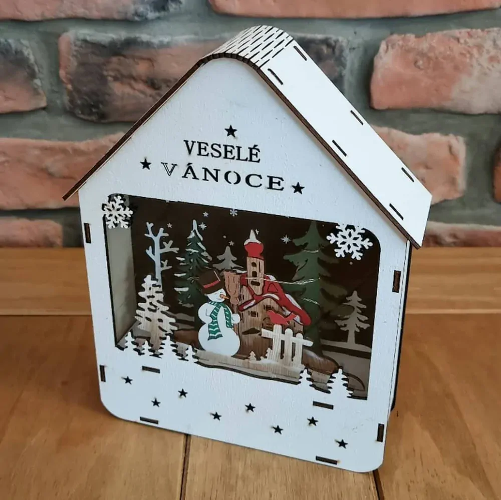 Svítící domeček Veselé Vánoce K0109