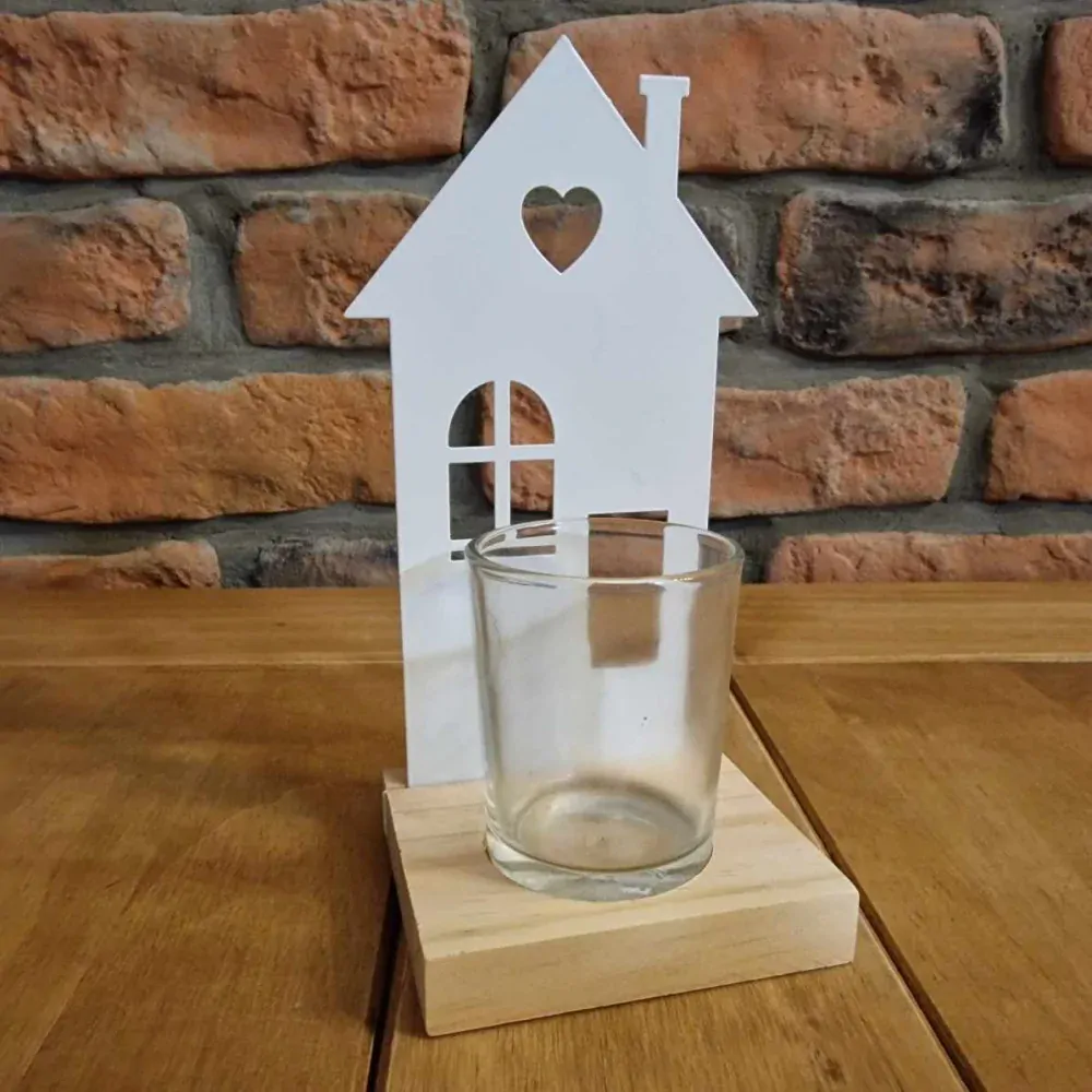 Domek svícen kov/dřevo B K9361