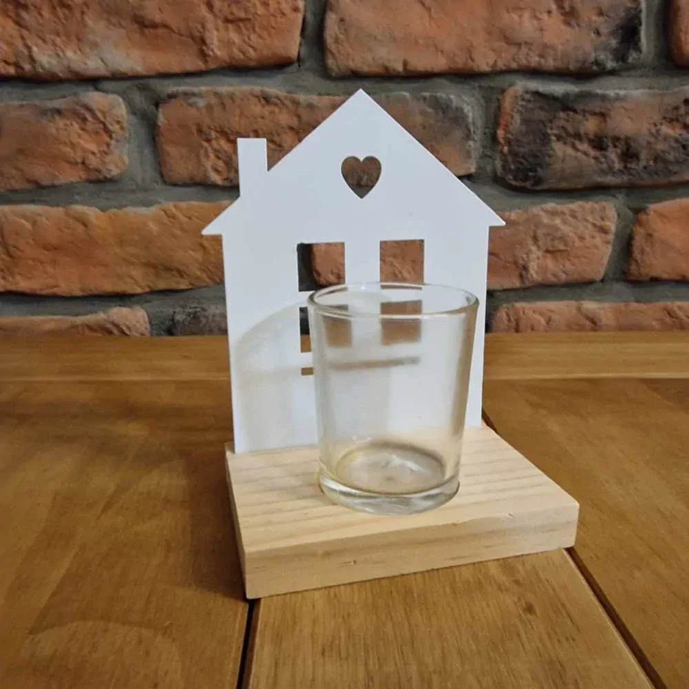 Domek svícen kov/dřevo C K9361