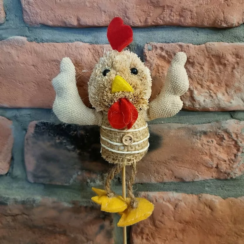 Kuře zápich textil 14 cm K2927